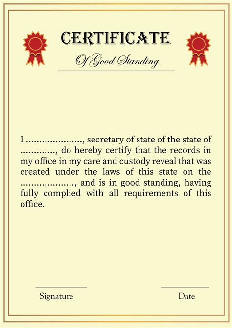 corporation certificate of good standing.